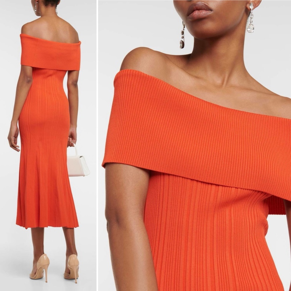 NWT Self-Portrait Off-The-Shoulder Ribbed-Knit Midi Dress Size Small - Picture 13 of 15